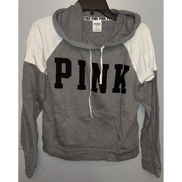 Pink  Victoria Secret hoodie. Gray With Black Lettering Size Medium. - Picture 1 of 5
